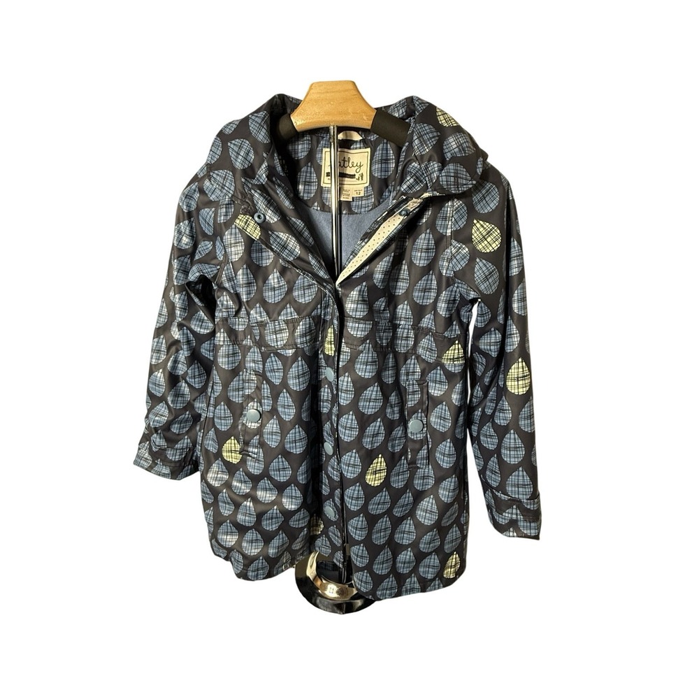 Hatley Raincoat Girls Size 12 Blue Plaid Raindrop‎ Fleece Lined Hooded Jacket